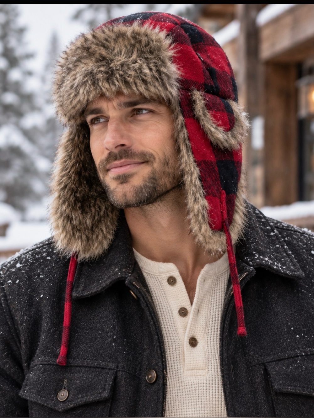 Lids Red Black Buffalo Plaid Faux Fur Trapper Hat